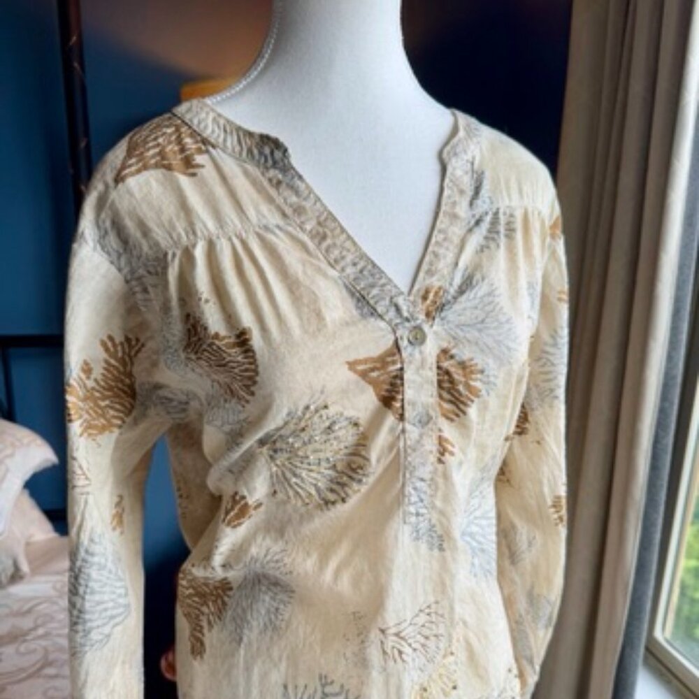 Beige With Beaded Shimmery Coral Print Beach Cover Up - Picture 4 of 12